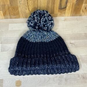 J Crew Italian Wool Blend Spark Stripe Toque Winter Hat Pom Pom